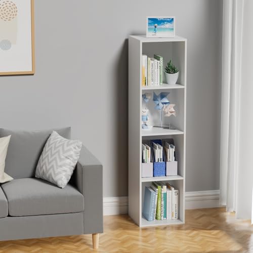 4 Tier Bookshelf, Freestanding Corner Storage Shelve Book Case for Narrow Space, 4 Cube Storage Organizer Small Bookcase for Home Office Living Room (White, 4 Cube) - color: White, size: 4-Cube