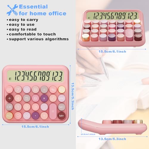 DECKLIT Battery Desk Calculator - 12 Digit Extra Large 5-Inch LCD Display, Big Buttons Easy to Press, 15 Tilt Screen for Kids (Rose) - color: Rose
