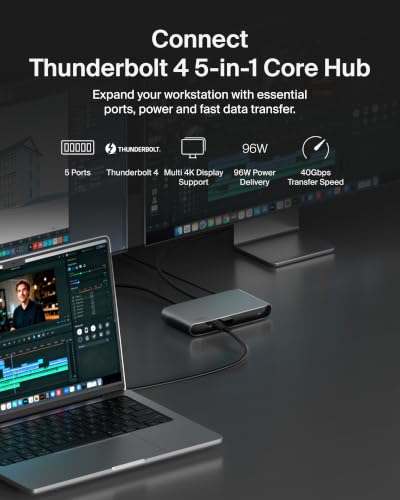 Belkin Connect Thunderbolt 4 Docking Station, 5-in-1 USB-C Multiport Core Hub w/ 96W Power Delivery for Mac, Windows, Single 8K or Dual 4K Display, Thunderbolt 4 Cable & Power Supply Included - style: Thunderbolt 4