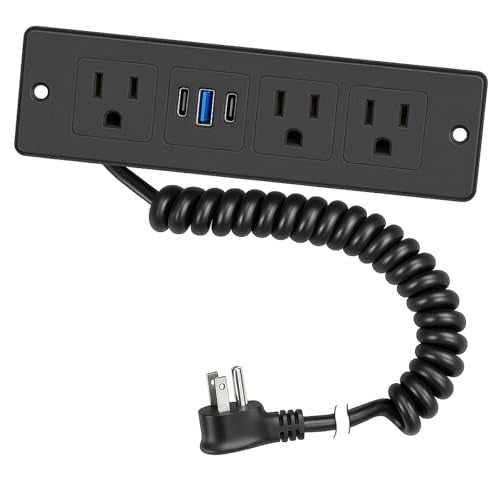 Recessed Power Strip, 20W USB-C Spring Cord Drawer Outlet, 6FT, Black - color: Black