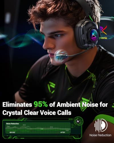 Wireless Gaming Headset with Mic for PS5, PS4 & PC, 7.1 Surround Sound - color: Pure Black
