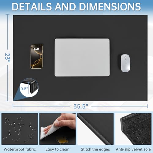 AKOZLIN 35.4"x22.8" Soft PU Leather Surface Office Desk Mouse Mat Pad with Full Grip Fixation Lip Table Blotter Edge-Locked Protector - color: Black, size: 35.4"x22.8"