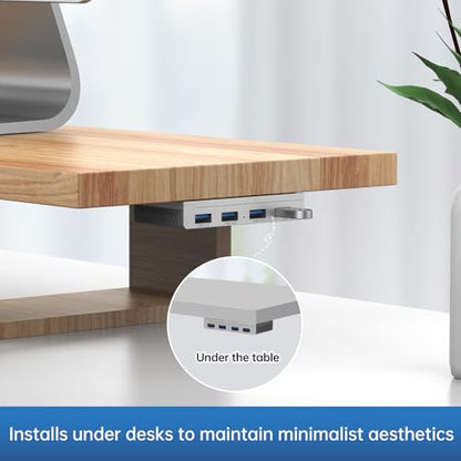EJAY Magnetic 4-Port USB-A Hub 10Gbps for Mac & Windows | | Aluminum | Flexible Mount | Attaches Under Desk | Monitor | Iron Objects - color: Silver