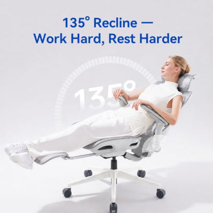 SIHOO B300 PRO Ergonomic Office Chair with Footrest, Mesh Desk Chair, White - color: True White, size: Pack of 1