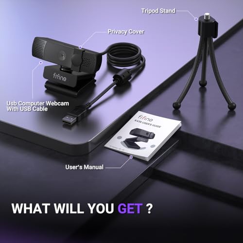 FIFINE K438 4K Resolution Webcam with Built in Microphone for Streaming | USB Computer Auto-Focus Camera, Noise Reduction Mic, Privacy Cover, 6P Lens, 76.3° FOV, Plug & Play for Podcast,Meeting