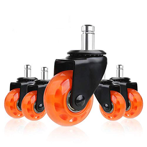 Office Chair Caster Replacement Wheel for Hardwood Floor and Carpet,2" Heavy Duty Universal Floor Safe Caster Set of 5,Rubber Wheels Office Chair to Replace Office Chair mats,fits 98% Chairs - color: Orange
