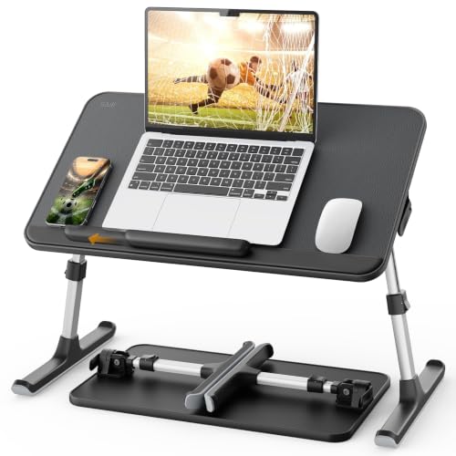 SAIJI Non-Slip Leather Laptop Bed Tray Table,Lap Desk with Laptop Stopper - color: Black, size: Medium