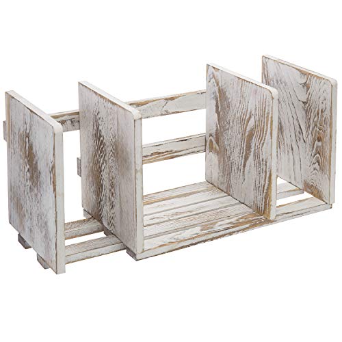 MyGift Rustic Expandable Whitewashed Wood Desktop Bookshelf/Adjustable Tabletop Book Holder Organizer Rack - color: Whitewashed