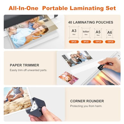 Bonsaii Laminator, 13 Inch 7-in-1 Thermal Laminator Machine with Never Jam Technology, with 40 Laminting Sheets for Home, Office, and Classroom Organization Supplies | 7-in-1 with trimmer & corner rounder, 3 heat modes (3/5mil/photo), 4-min preheat, fit 1