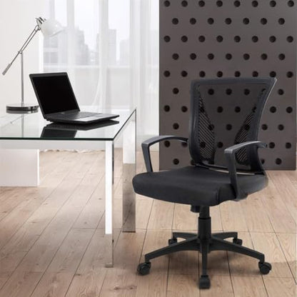 Furmax Office Chair Ergonomic Computer Desk Mesh Chair Mid Back Swivel Lumbar Support with Armrest (2, Black) - color: Black