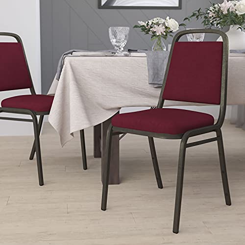 Flash Furniture Hercules Trapezoidal Back Stackable Banquet Chair, Burgundy - color: Burgundy Fabric/Gold Vein Frame, size: Set of 1
