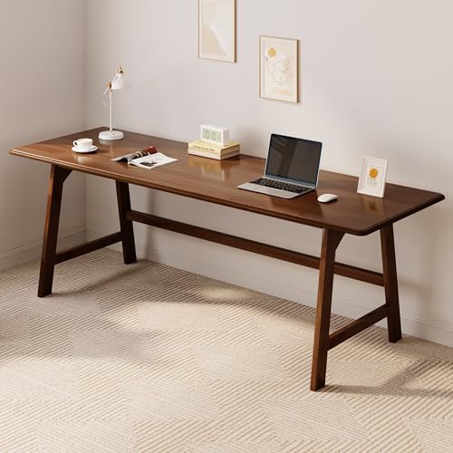 IOTXY Solid Wood Writing Table - 72"W Minimalist Long Computer Desk, Walnut - color: Walnut, size: 72" W