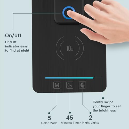 LAOPAO LED Desk Lamp with Wireless Charger: Desk Lamps for Home Office Bedroom, 5 Color Modes & Brightness Dimmable, 2 Night Light - color: Black2