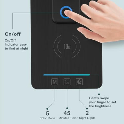 LAOPAO LED Desk Lamp with Wireless Charger: Desk Lamps for Home Office Bedroom, 5 Color Modes & Brightness Dimmable, 2 Night Light - color: Black2