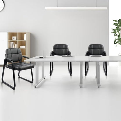 CLATINA Waiting Room Guest Chair, Leather Stationary Office Reception Chairs No Wheel, Comfy Padded Arms and Seld Base, for Conference Room Lobby Home Computer Desk Bedroom Elderly, Black - color: Inky, size: 1 Pack