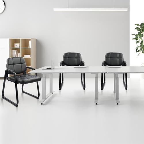 CLATINA Waiting Room Chairs No Wheels Set of 8, Stationary Leather Office Reception Guest Chair with Padded Arms and Sled Base for Elderly Desk Conference Room Lobby Table Side Salon - color: Inky, size: 8 Pack