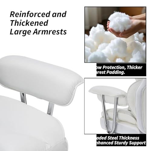 Efomao Big and Tall Office Chair 400lbs – High Back Executive Chair with Swivel Base, PU Leather Upholstery, Lumbar Pillow, Padded Armrests, and Rolling Wheels，White Computer Chair - color: 3008y White