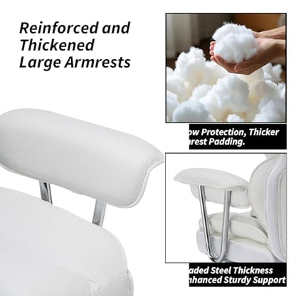 Efomao Big and Tall Office Chair 400lbs – High Back Executive Chair with Swivel Base, PU Leather Upholstery, Lumbar Pillow, Padded Armrests, and Rolling Wheels，White Computer Chair - color: 3008y White