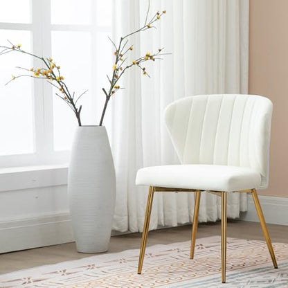 Velvet Dining Chairs Set of 2, Modern Upholstered Vanity Chairs with Golden Metal Legs for Dining Room Kitchen Vanity Patio (White) - color: White-1