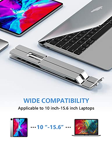 Laptop Stand, Adjustable Aluminum Foldable Portable Holder, Upgrade Whole Anti-Slip Silicone Pad, Laptop Riser for Desk Compatible with MacBook Air Pro/iPad, Lenovo and More 10-15.6” Tablets