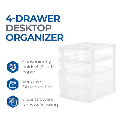 Gracious Living 4-Tier Drawer Organizer, Plastic Desktop Drawers, White