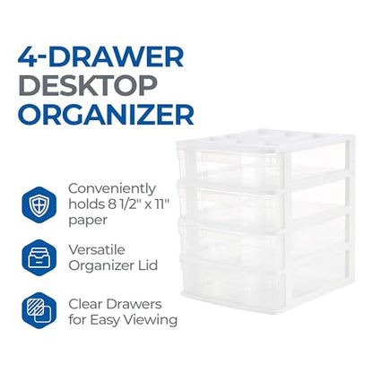 Gracious Living 4-Tier Drawer Organizer, Plastic Desktop Drawers, White