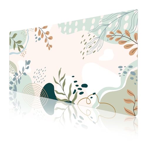 Faux Leather Large Mouse Pad, Office Desk Mat, 31.5"x15.7", Green Pink - color: Silhouette Plants-b, size: 31.5L x 15.7W inches