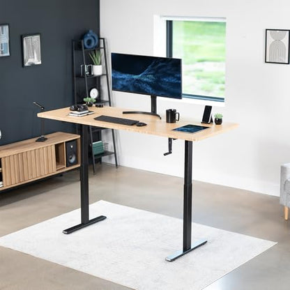 VIVO Black Manual Height Adjustable Stand Up Desk Frame with Hand Crank System, Ergonomic Standing 2 Leg Workstation, DESK-V101M