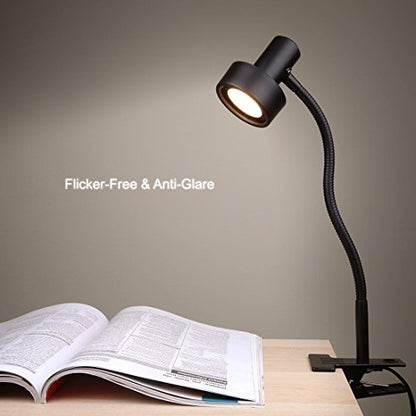 O’Bright Luxor - Dimmable LED Desk Lamp with Gooseneck (Black-Clip on) - color: Black-Clip on