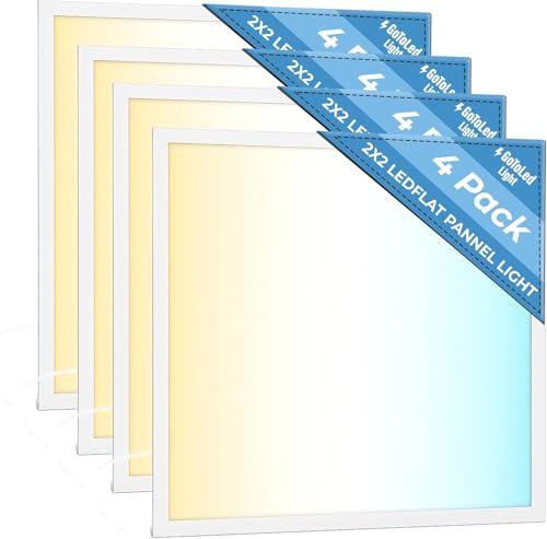 6 Pack 2x2 LED Flat Panel Light for Drop Ceiling, 5200lm Selectable 20W/25W/30W/35W/40W, Color Temperature 3000K/3500K/4000K/5000K/6500K, 0-10V Dimmable, 120-277V, ETL - size: 2x2 FT LED - 6 PACK