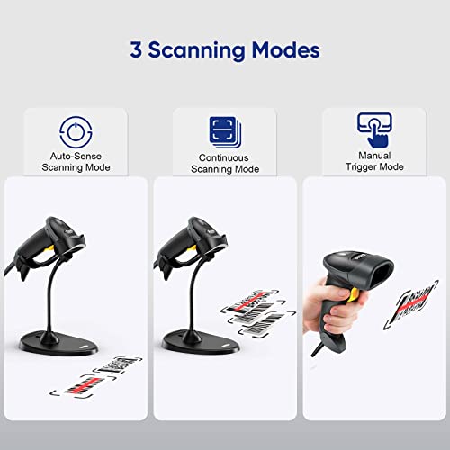 Eyoyo Handheld USB Wired 2D Barcode Scanner with Gooseneck Stand for POS | Automatic, QR Code Scanner Bar Code Reader, Support Screen Scanning, for PC Library Store Supermarket Check-Out, Inventory