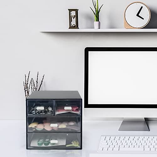 Desk Organizer with Drawer, Desk Storage Box, Plastic Office Stationery Supplies Organizers, Desktop Organizer for Office School Home (4 drawer, Black) - style: 4 drawer