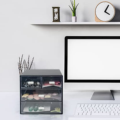 Desk Organizer with Drawer, Desk Storage Box, Plastic Office Stationery Supplies Organizers, Desktop Organizer for Office School Home (4 drawer, Black) - style: 4 drawer