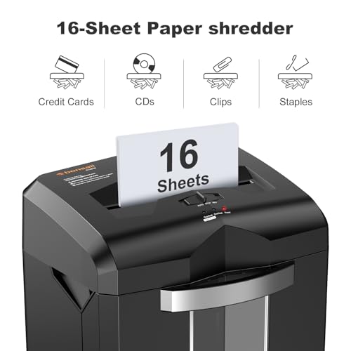 Bonsaii 16-Sheet Micro-Cut 60-Min Run Paper Shredder Heavy Duty | Jam-Proof, P-4 Security Level, 62dB Ultra-quiet, 6-Gal Bin with Casters, Shreds Credit Cards & Staples C149-D - size: 16 Sheet Micro Cut