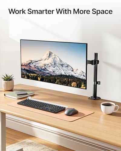 monTEK Extra-Long Monitor Arm for 17-32" Screens, 22 lbs | Articulating desk mount, extended reach, height adjustment, tilt, swivel, clamp/grommet bases and VESA 75/100 - size: Single Monitor