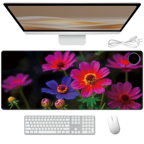 Heated Desk Pad 31.5" x 13" 3 Large Heated Mouse Pad with Heat Levels (40°C/45°C/50°C) & 3H Auto Shut-Off Desk Mat Fast Heating PU Leather Warmer Mousepad for Home Office - Floral Flowers - color: Floral Flowers, size: 31.5 x 13 inch
