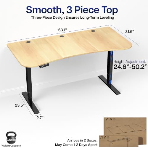 VIVO Light Wood 63 x 32 in Standing Desk, DESK-KIT-2EBC - color: Light Wood Top / Black Frame, size: 63 x 32 inch