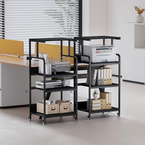 4 Tier Printer Stand with Wheels, Extra Large Tall Printer Table for Home Office, Printer and Shredder Stand with Storage Shelf (Black) - color: Black