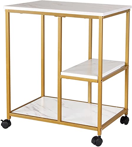 soges 3-Tier Printer Stand on Wheels, Rolling Printer Cart with Storage Shelves, Mobile 3 Shelves End Table, Multi-Purpose Side Table Storage Organizer Shelf for Home Office