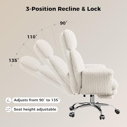 Big and Tall Office Chair, Flip Armrests for Pets & Cross Legged Sitting | Executive Ergonomic Computer Gaming Chair with Foot Rest, White Rose Velvet Wide Seat Reclining Desk Chair - color: White Rose Velvet