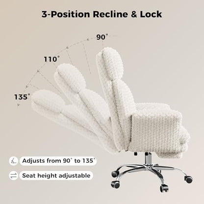 Big and Tall Office Chair, Flip Armrests for Pets & Cross Legged Sitting | Executive Ergonomic Computer Gaming Chair with Foot Rest, White Rose Velvet Wide Seat Reclining Desk Chair - color: White Rose Velvet
