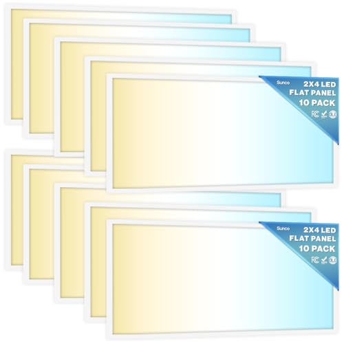 Sunco 10 Pack 2x4 LED Flat Panel Lights 3CCT Selectable, 30-50W, Dimmable | 6500LM, Selectable CCT 4000K/5000K/6000K, Selectable Wattage 30W/40W/50W, 0-10V, Office Lighting, Warehouse, Drop Ceiling - size: 2x4
