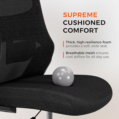 Armless Drafting Chair, Tall Office Chair for Standing Desks | A foot ring steadies legs through crafting and studio projects; breathable lumbar mesh and silent casters fit compact spaces. - color: Black-drafting