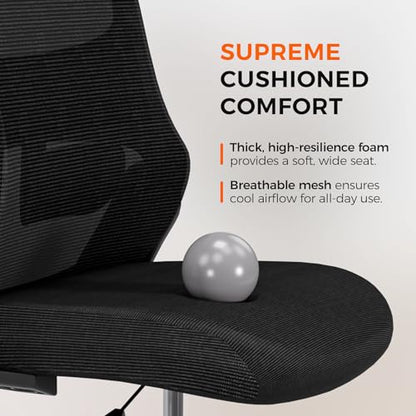 Armless Drafting Chair, Tall Office Chair for Standing Desks | A foot ring steadies legs through crafting and studio projects; breathable lumbar mesh and silent casters fit compact spaces. - color: Black-drafting