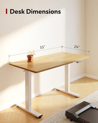 SANODESK 55''x24'' Height Adjustable Electric Standing Desk for Home Office | Sit Stand Desk with Splice Board for Home Office, Ergonomic Computer Workstation, Study & Gaming, White Frame/Maple Top - color: White Frame+ Maple Top, size: 55x24