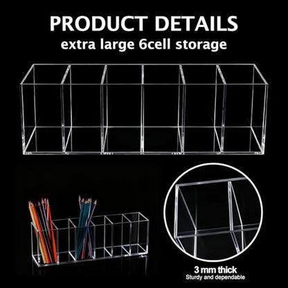 5 Pcs Clear Pencil Holder 6 Compartments Acrylic Cosmetic Brush Storage Box Pencil Cup Stationery Holder Makeup Brush Organizer for Bathroom Kitchen Dorm Office Desk Accessories
