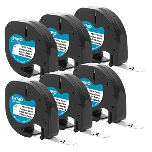 DYMO Authentic LT Plastic Labeling Tape for LetraTag Label Makers, 1/2" (12mm), Black Print On White Tape, 6-Pack - size: 6 Pack