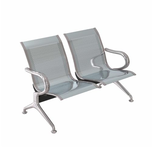 Kinsuite 2-Seat Reception Chairs - Waiting Room Chairs with Arms & Stainless Steel Frame, Waiting Room Bench Lobby Chairs for Office Airport Bank Hospital, Grey - color: Grey, size: 2-Seat