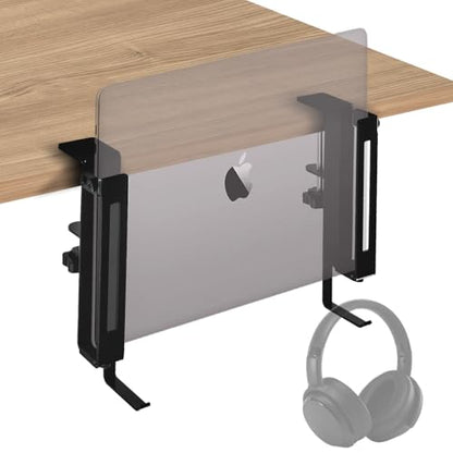 IFCASE Adjustable Desk Side Laptop Mount Holder with Headphone Hook, No Drill Desk Storage Organizer (Black) - color: Black