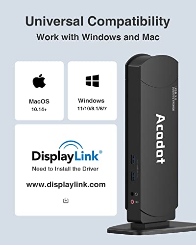 Acodot USB 3.0 Laptop Universal Docking Station Dual Monitor Dock for Windows/ Mac OS/ Surface Pro/ Surface Laptop, with Dual HDMI/ DVI/VGA, 6 USB 3.0 Ports, Gigabit Ethernet, Audio